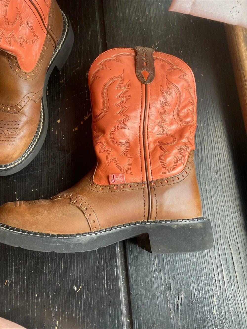 Womans Orange and Brown Western Work Boots